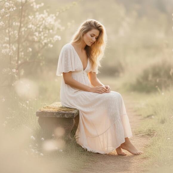 Free People Dainty Ethereal Fairy Cha Cha Maxi Dress in Ivory Cream Size Large - Picture 12 of 16